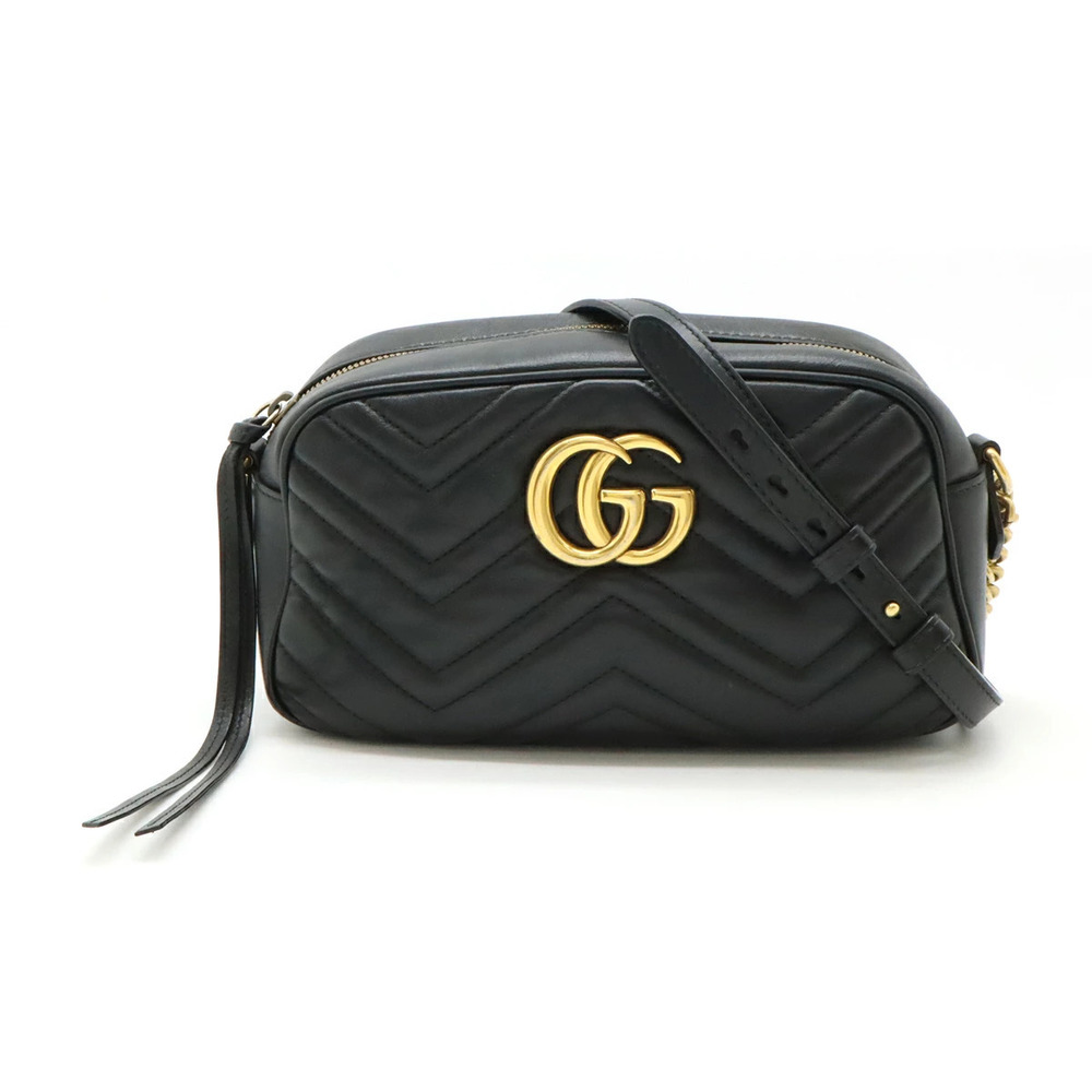 Gucci GG Marmont Shoulder Bag Chain Crossbody Quilted Leather Black